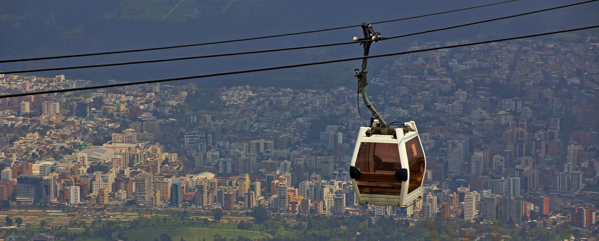 TelefériQo cable car above Quito with the city below